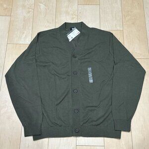 Uniqlo Men Olive Green Cardigan Button Sweater Sleeve V Neck Japan XL Knit USA L